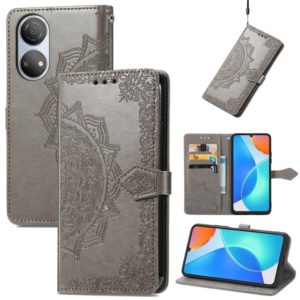 For Honor Play 30 Plus / X7 Mandala Flower Embossed Horizontal Flip Leather Phone Case(Gray) (OEM)