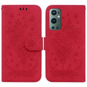 For OnePlus 9 Pro Butterfly Rose Embossed Leather Phone Case(Red) (OEM)