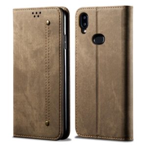 For Galaxy A10s Denim Texture Casual Style Horizontal Flip Leather Case with Holder & Card Slots & Wallet(Khaki) (OEM)