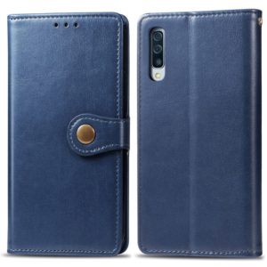 Retro Solid Color Leather Buckle Mobile Phone Protection Leather Case with Photo Frame & Card Slot & Wallet & Bracket Function for Galaxy A50(Blue) (OEM)