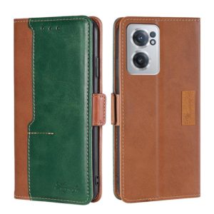 For OnePlus Nord CE 2 5G Contrast Color Side Buckle Leather Phone Case(Light Brown + Green) (OEM)