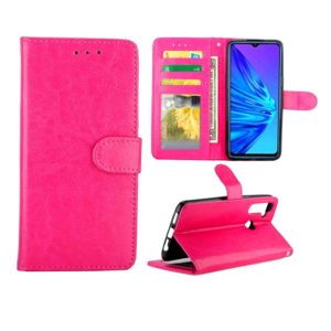 For OPPO Realme 5 Crazy Horse Texture Leather Horizontal Flip Protective Case with Holder & Card Slots & Wallet & Photo Frame(Magenta) (OEM)
