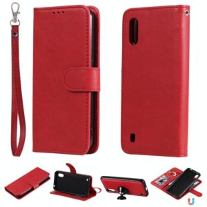 For Samsung Galaxy A01(EU Version) 2 in 1 Solid Color Detachable PU Leather Case with Card Slots & Magnetic Holder & Photo Frame & Wallet & Strap(Red) (OEM)