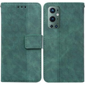 For OnePlus 9 Pro Geometric Embossed Leather Phone Case(Green) (OEM)