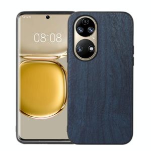 For Huawei P50 Wood Texture PU Phone Case(Blue) (OEM)