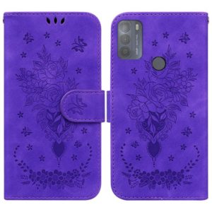 For Motorola Moto G50 Butterfly Rose Embossed Leather Phone Case(Purple) (OEM)