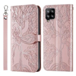 For Samsung Galaxy A12 Life of Tree Embossing Pattern Horizontal Flip Leather Case with Holder & Card Slot & Wallet & Photo Frame & Lanyard(Rose Gold) (OEM)