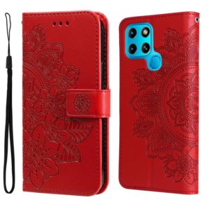 For Infinix Smart 6 7-petal Flowers Embossed Flip Leather Phone Case(Red) (OEM)