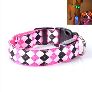 Plaid Pattern Rechargeable LED Glow Light Leads Pet Dog Collar for Small Medium Dogs, Size:S(Pink) (OEM)
