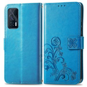 For vivo iQOO Neo5 Four-leaf Clasp Embossed Buckle Mobile Phone Protection Leather Case with Lanyard & Card Slot & Wallet & Bracket Function(Blue) (OEM)