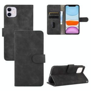For iPhone 12 / 12 Pro Solid Color Skin Feel Magnetic Buckle Horizontal Flip Calf Texture PU Leather Case with Holder & Card Slots & Wallet(Black) (OEM)