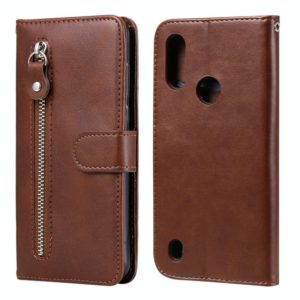 For Motorola Moto E6s (2020) Fashion Calf Texture Zipper Horizontal Flip Leather Case with Holder & Card Slots & Wallet Function(Brown) (OEM)