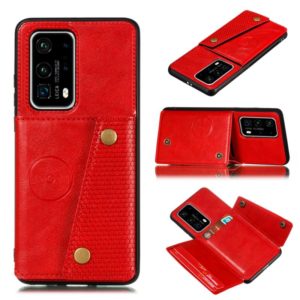 For Huawei P40 Pro+ PU + TPU Shockproof Magnetic Protective Case with Card Slots(Red) (OEM)