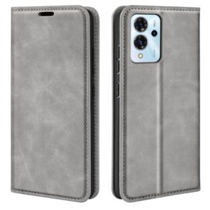 For ZTE Blade V40 Pro Retro-skin Magnetic Suction Leather Phone Case(Grey) (OEM)