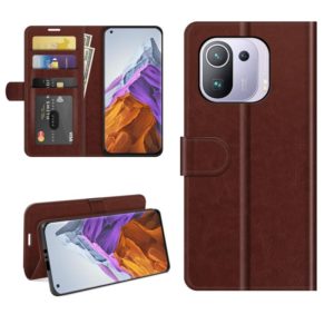 For Xiaomi Mi 11 Pro 5G / 4G R64 Texture Single Horizontal Flip Protective Case with Holder & Card Slots & Wallet& Photo Frame(Brown) (OEM)