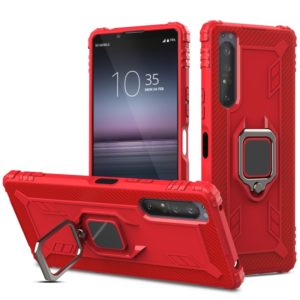 For Sony Xperia 1 II Carbon Fiber Protective Case with 360 Degree Rotating Ring Holder(Red) (OEM)