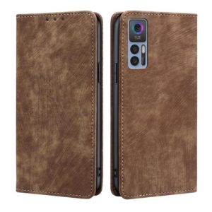 For TCL 30 5G/30+ 5G RFID Anti-theft Brush Magnetic Leather Phone Case(Brown) (OEM)