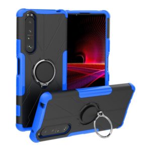 For Sony Xperia 1 III Armor Bear Shockproof PC + TPU Protective Case with Ring Holder(Blue) (OEM)
