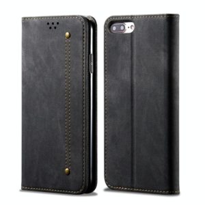 For iPhone 6 Plus / 6s Plus Denim Texture Casual Style Horizontal Flip Leather Case with Holder & Card Slots & Wallet(Black) (OEM)