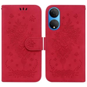 For Honor X7 Butterfly Rose Embossed Leather Phone Case(Red) (OEM)