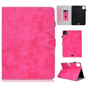 For iPad Air 2022 / 2020 10.9 Marble Style Cloth Texture Leather Case with Bracket & Card Slot & Pen Slot & Anti Skid Strip(Rose Red) (OEM)