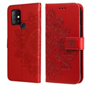 For Infinix Hot 10 7-petal Flowers Embossing Pattern Horizontal Flip PU Leather Case with Holder & Card Slots & Wallet & Photo Frame(Red) (OEM)
