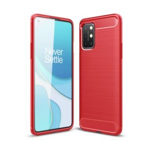 For OnePlus 8T Brushed Texture Carbon Fiber TPU Case(Red) (OEM)
