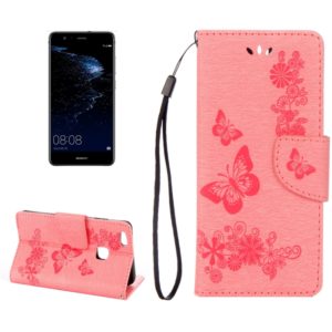 For Huawei P10 Lite Butterflies Embossing Horizontal Flip Leather Case with Holder & Card Slots & Wallet & Lanyard (Pink) (OEM)
