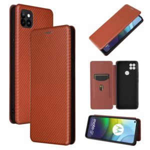 For Motorola Moto G9 Power Carbon Fiber Texture Horizontal Flip TPU + PC + PU Leather Case with Card Slot(Brown) (OEM)