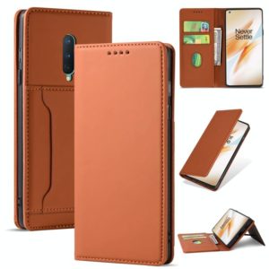 For OnePlus 8 Strong Magnetism Liquid Feel Horizontal Flip Leather Case with Holder & Card Slots & Wallet(Brown) (OEM)