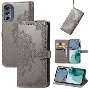 For Motorola Moto G62 Mandala Flower Embossed Leather Phone Case(Gray) (OEM)