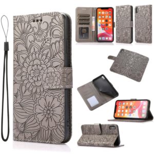 For iPhone XS Max Skin Feel Embossed Sunflower Horizontal Flip Leather Case with Holder & Card Slots & Wallet & Lanyard(Gray) (OEM)