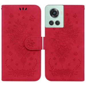 For OnePlus 10R / Ace Butterfly Rose Embossed Leather Phone Case(Red) (OEM)