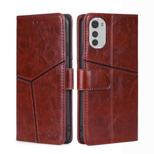 For Motorola Moto E32 4G Geometric Stitching Horizontal Flip Leather Phone Case(Dark Brown) (OEM)
