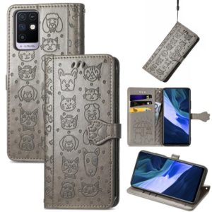 For Infinix Note 10 Lovely Cat and Dog Embossing Pattern Horizontal Flip Leather Case , with Holder & Card Slots & Wallet & Cartoon Clasp & Lanyard(Grey) (OEM)