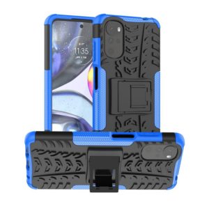 For Motorola Moto G22/E32 Tire Texture TPU + PC Phone Case with Holder(Blue) (OEM)
