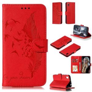 Feather Pattern Litchi Texture Horizontal Flip Leather Case with Wallet & Holder & Card Slots For Huawei Y5 (2019) / Honor 8S(Red) (OEM)