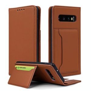 For Samsung Galaxy S10+ Strong Magnetism Liquid Feel Horizontal Flip Leather Case with Holder & Card Slots & Wallet(Brown) (OEM)