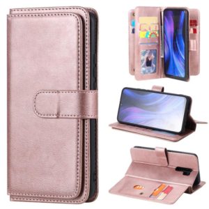 For Xiaomi Redmi 9 Multifunctional Magnetic Copper Buckle Horizontal Flip Solid Color Leather Case with 10 Card Slots & Wallet & Holder & Photo Frame(Rose Gold) (OEM)