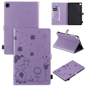 For Samsung Galaxy S6 Lite P610 Cat Bee Embossing Pattern Shockproof Table PC Protective Horizontal Flip Leather Case with Holder & Card Slots & Wallet & Pen Slot & Wake-up / Sleep Function(Purple) (OEM)