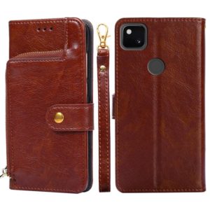 For Google Pixel 4a Zipper Bag Horizontal Flip Leather Phone Case with Holder & Card Slots & Lanyard(Brown) (OEM)