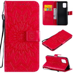 For Xiaomi Mi 10 Lite 5G Sun Embossing Pattern Horizontal Flip Leather Case with Card Slot & Holder & Wallet & Lanyard(Red) (OEM)