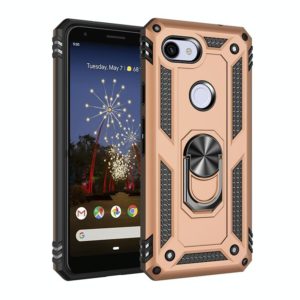 For Google Pixel 3a Shockproof TPU + PC Protective Case with 360 Degree Rotating Holder(Gold) (OEM)