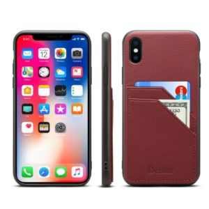 For iPhone XS Max Denior V1 Luxury Car Cowhide Leather Protective Case with Double Card Slots(Dark Red) (Denior) (OEM)