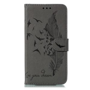 Feather Pattern Litchi Texture Horizontal Flip Leather Case with Wallet & Holder & Card Slots For Motorola One Pro(Gray) (OEM)