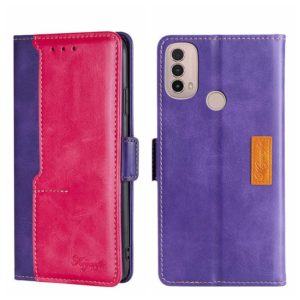 For Motorola Moto E40 Contrast Color Side Buckle Leather Phone Case(Purple + Rose Red) (OEM)