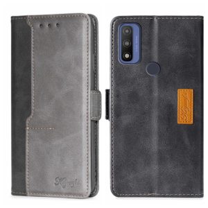 For Motorola Moto G Pure Contrast Color Side Buckle Leather Phone Case(Black + Grey) (OEM)