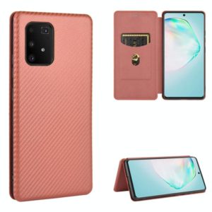 For Samsung Galaxy A91 / M80s / S10 Lite Carbon Fiber Texture Horizontal Flip TPU + PC + PU Leather Case with Rope & Card Slot(Brown) (OEM)