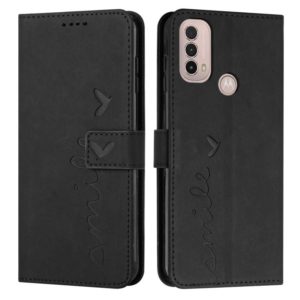 For Motorola Moto E20/E30/E40 Skin Feel Heart Pattern Leather Phone Case(Black) (OEM)