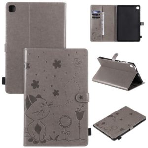 For Samsung Galaxy S6 Lite P610 Cat Bee Embossing Pattern Shockproof Table PC Protective Horizontal Flip Leather Case with Holder & Card Slots & Wallet & Pen Slot & Wake-up / Sleep Function(Grey) (OEM)